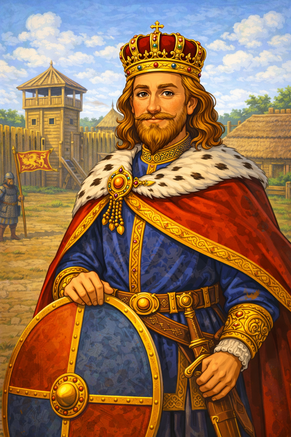 Cartoon portrait of King Alfred