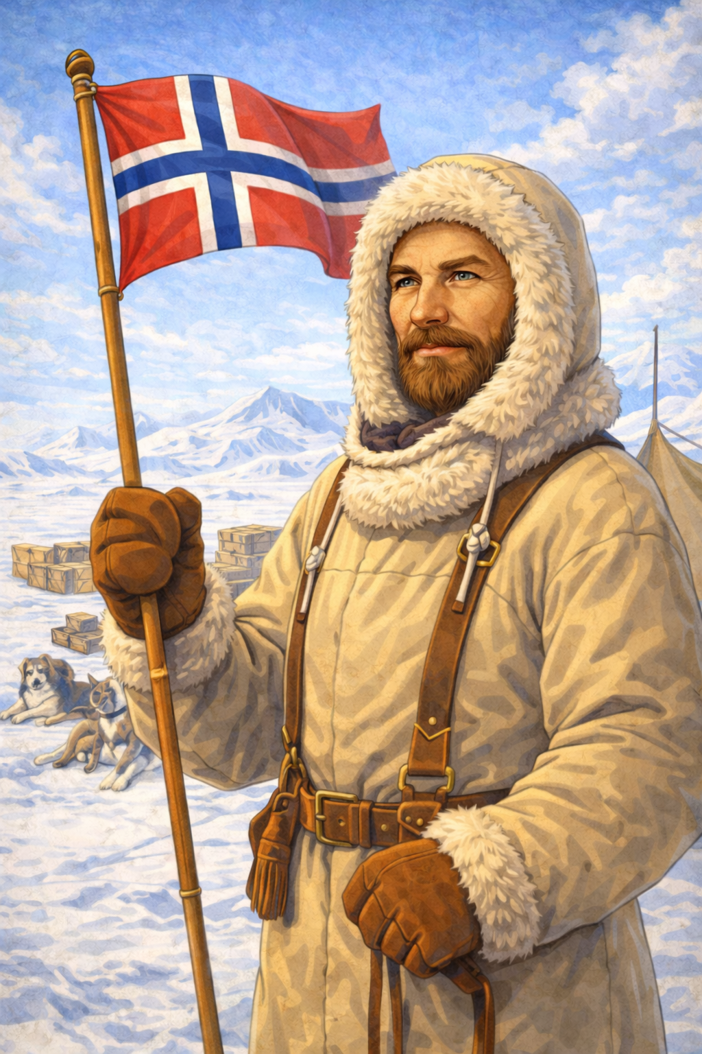 Cartoon portrait of Roald Amundsen