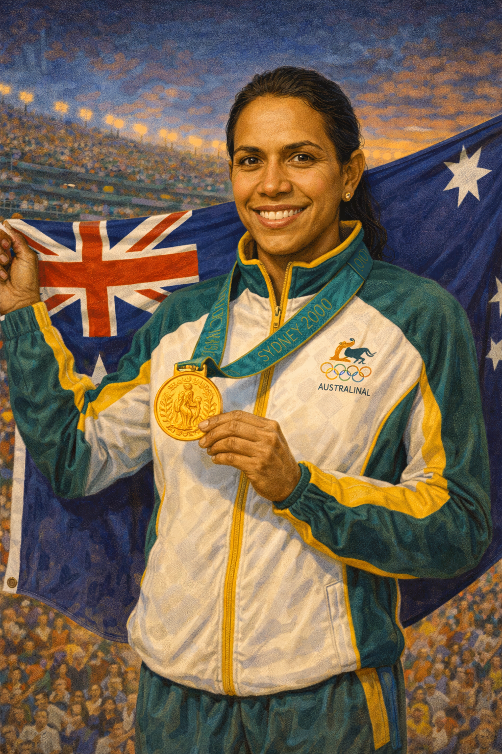 Cartoon portrait of Cathy Freeman