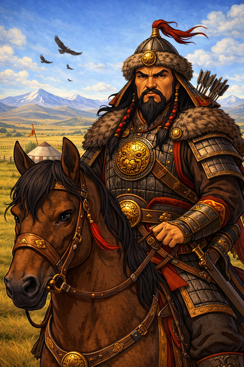 Cartoon portrait of Genghis Khan
