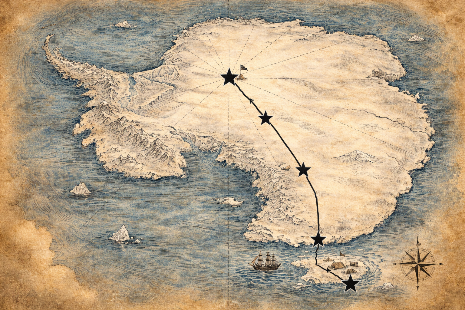 Map showing Antarctica and key places in Scott's expeditions