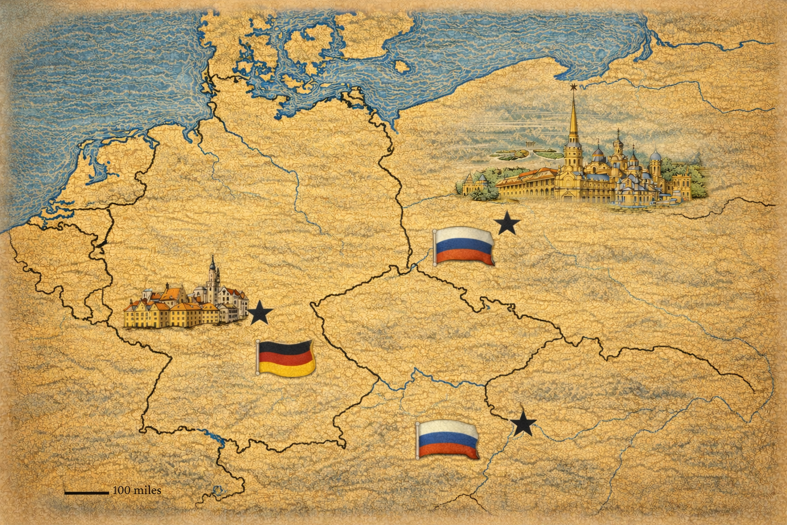 Map showing Russia and key places in Alexandra's life